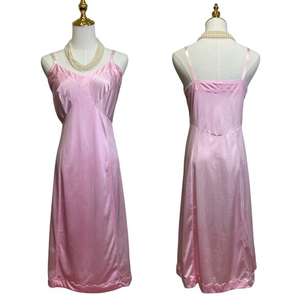 Vintage Sears Pink Antron Nylon Shadow Panel Full Slip Dress Women Size 38 NWOT - Picture 1 of 11